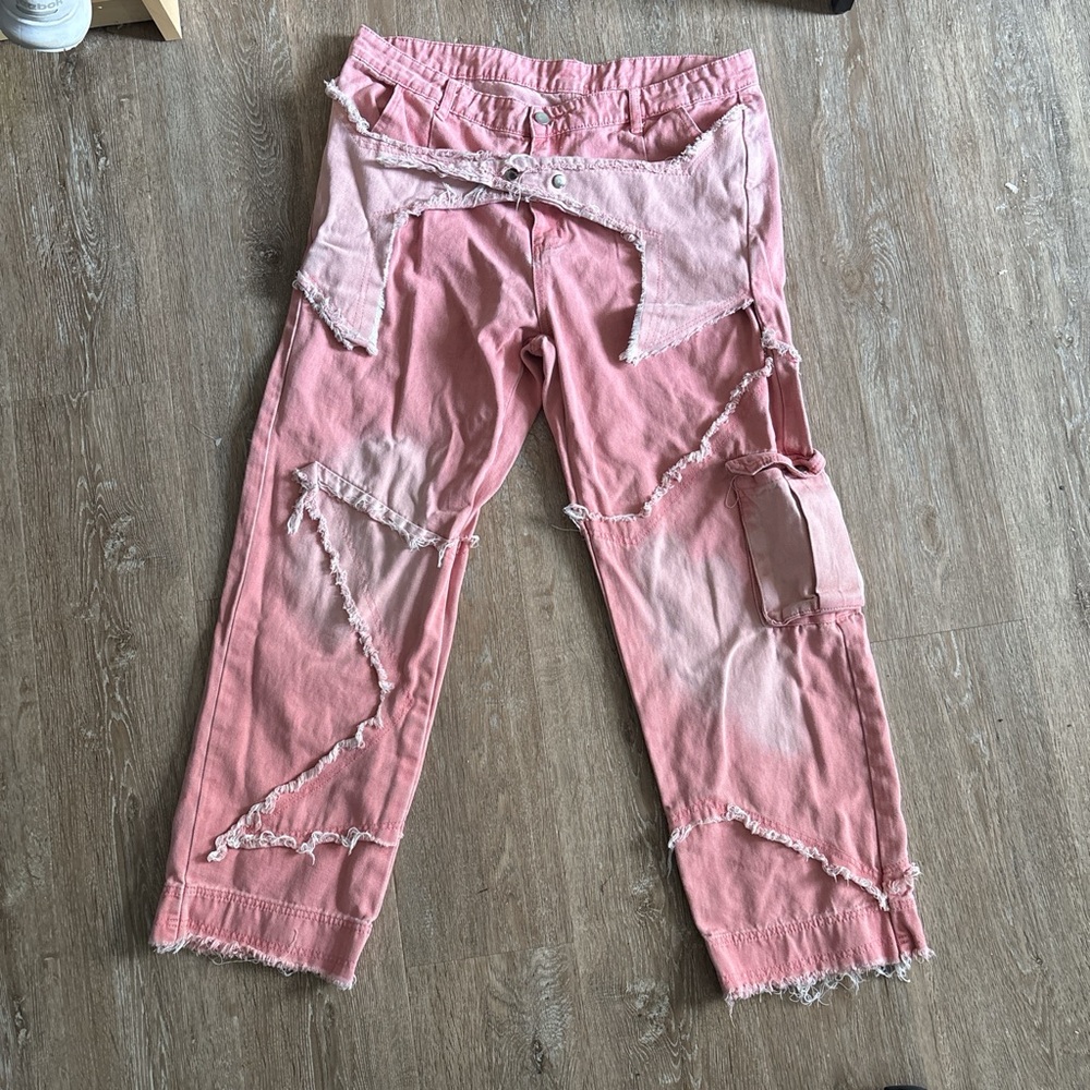Distressed Pink Patchwork Pants